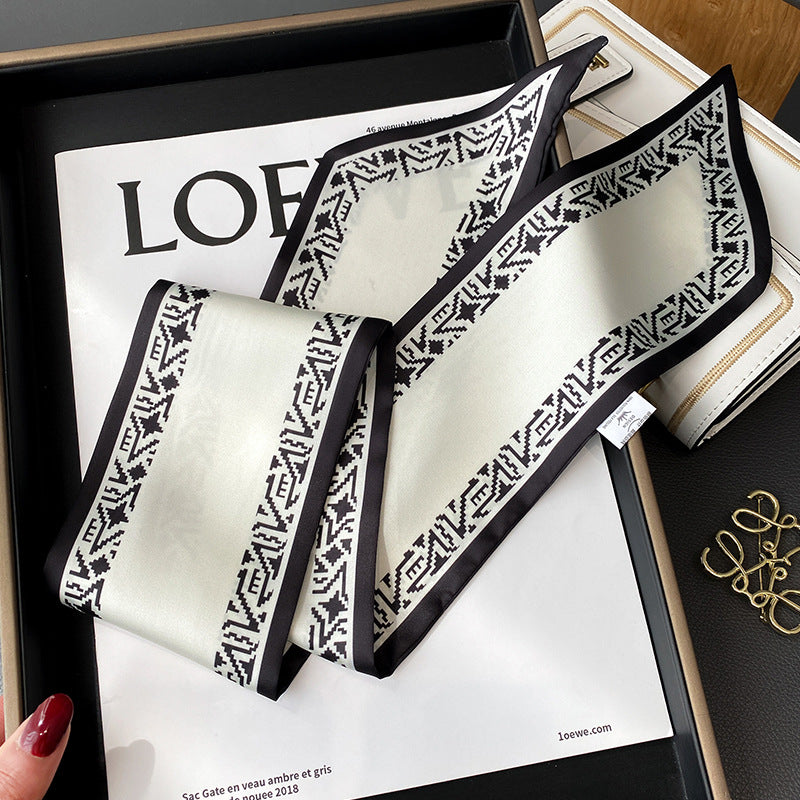 Foulard Ruban Imprimé – Blanc, bord noir