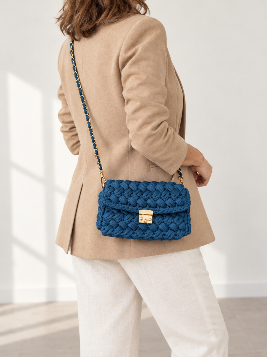 Sac Crochet à Rabat – Bleu canard