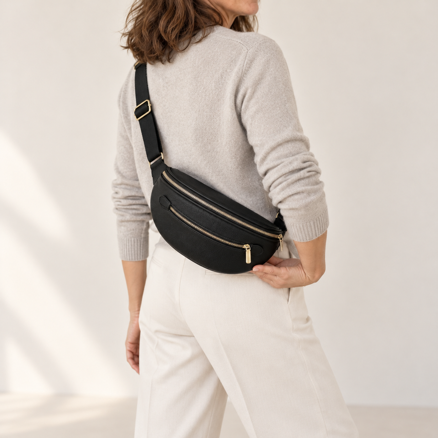 Sac Banane Rétro Effet Cuir – Noir