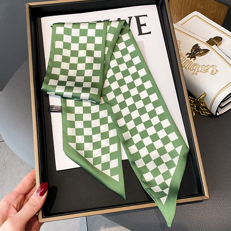 Foulard Ruban Imprimé – Damier vert
