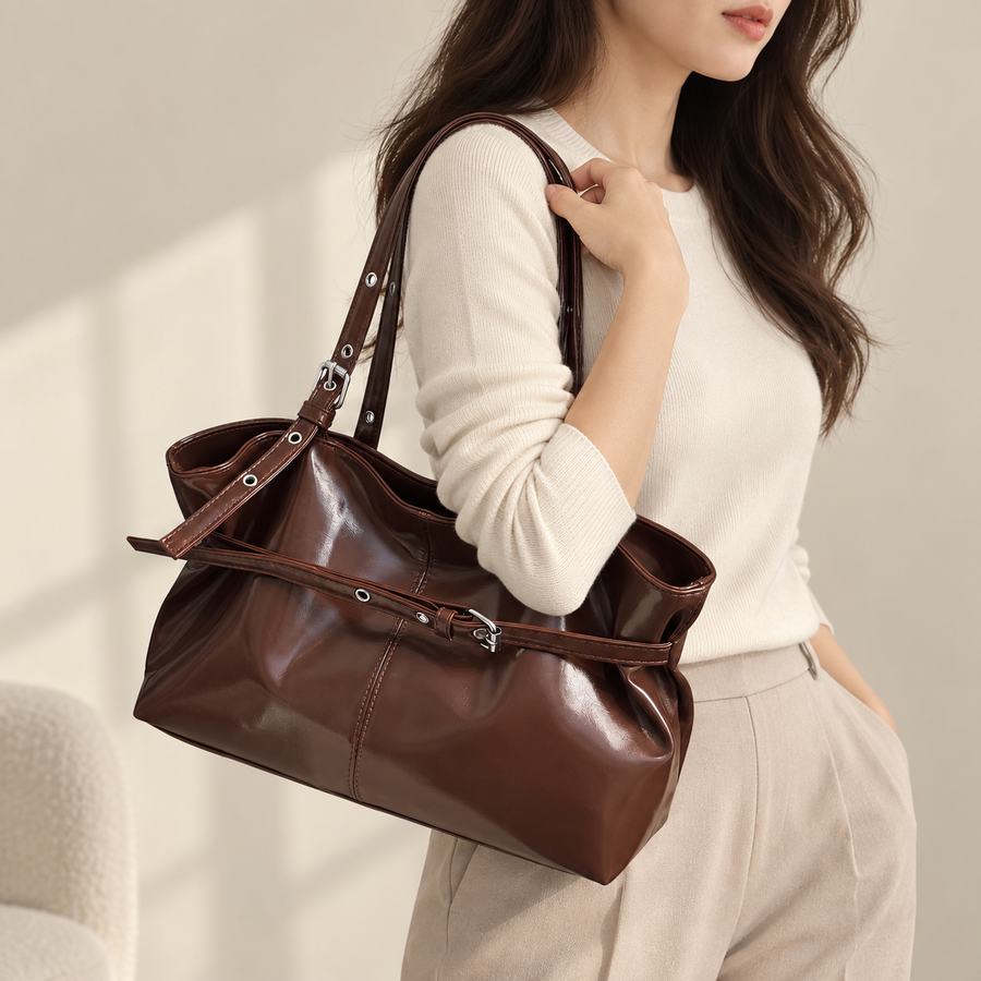 Sac à Anses Bouclées Marron – Brin de Charme