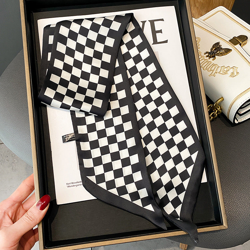 Foulard Ruban Imprimé – Damier noir