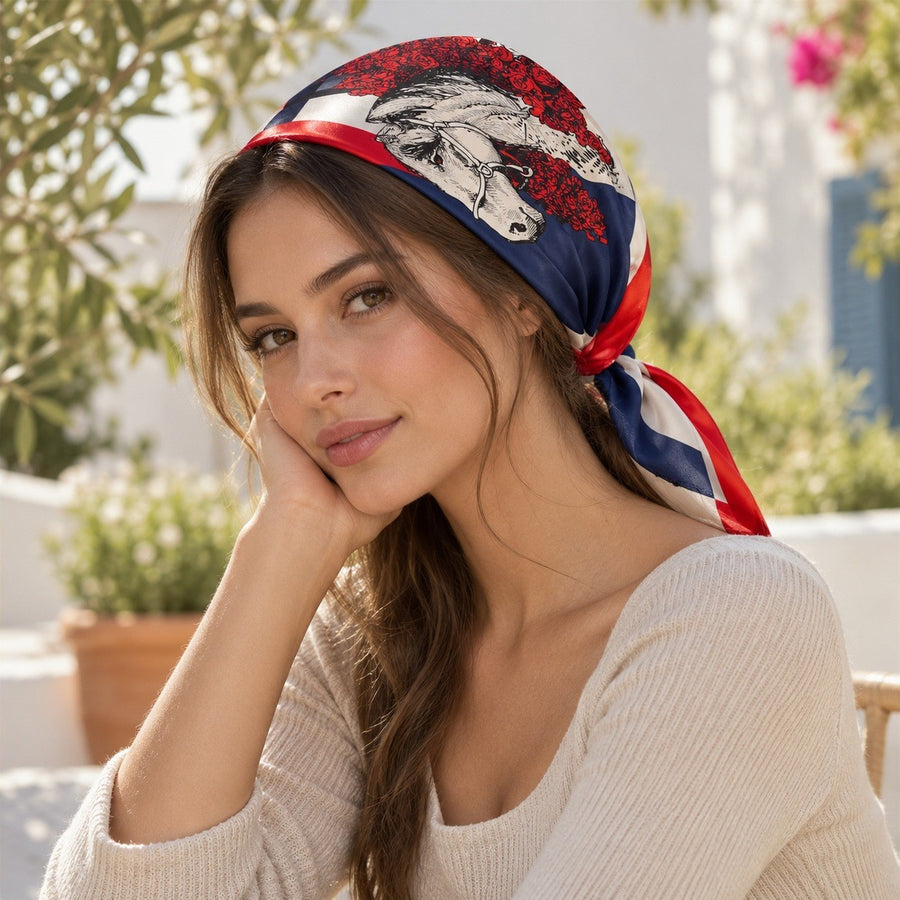 Carré Color Block – Marine et rouge, motif cheval