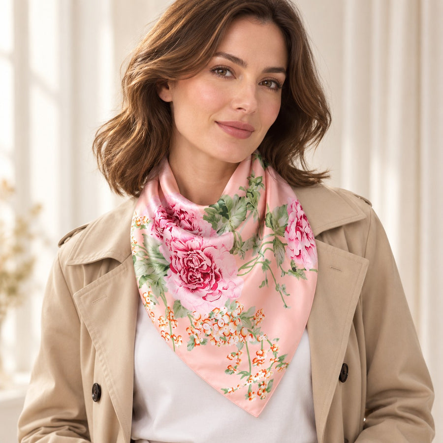 Carré Pivoines 90 cm – photo portée