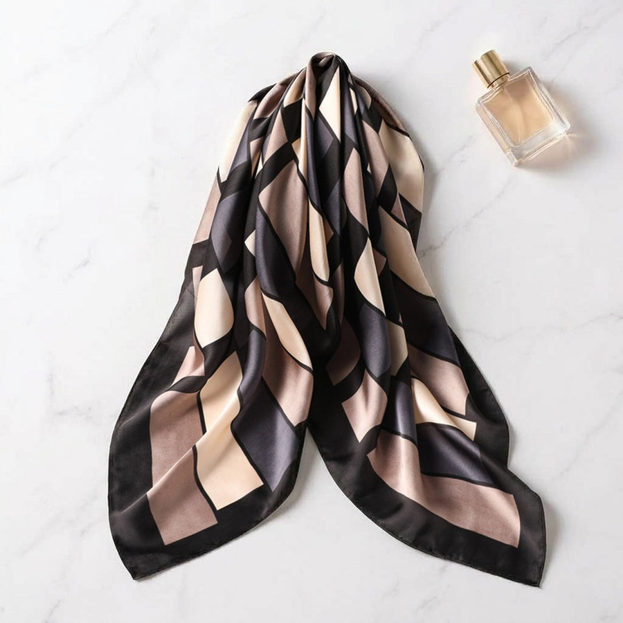 Carré Satiné Chic 70 cm – Noir et beige