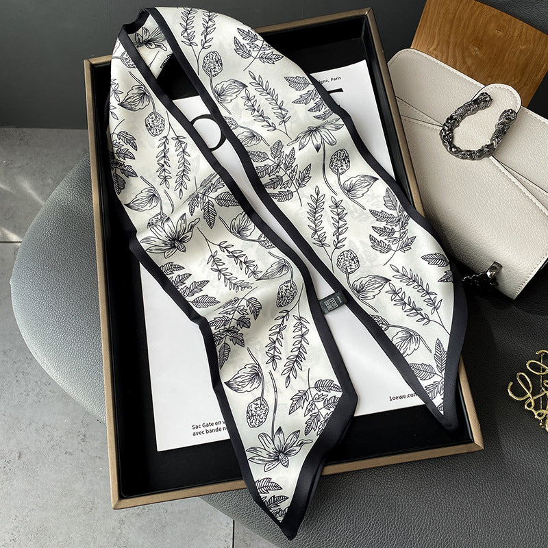 Foulard Ruban Imprimé – Feuillage, bord noir