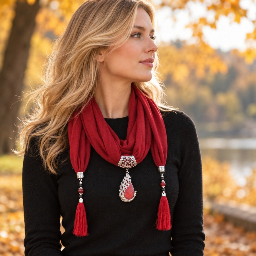 Écharpe Bijou à Pendentif – Rouge