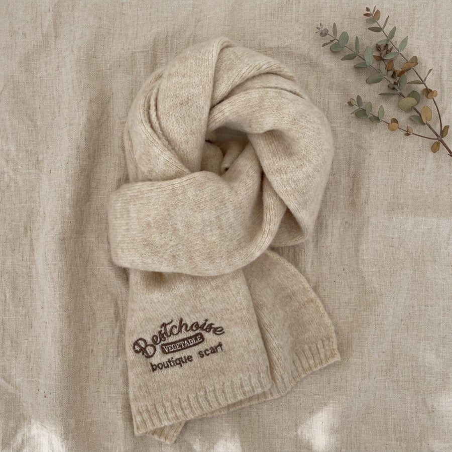 Écharpe Maille Douce Brodée – Beige
