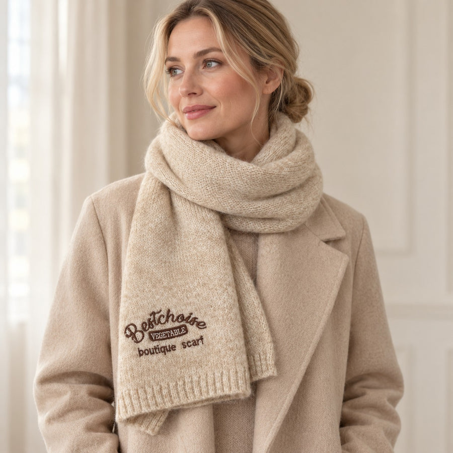 Écharpe Maille Douce Brodée – photo portée