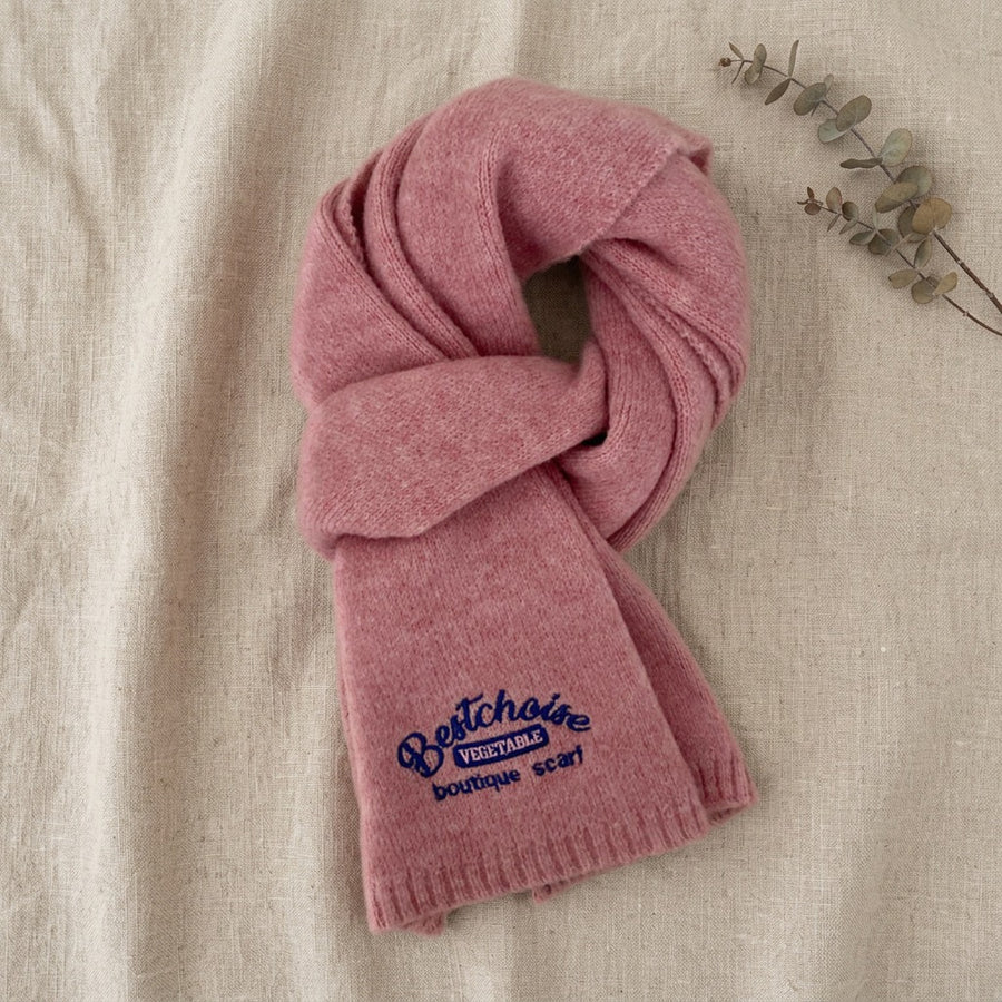 Écharpe Maille Douce Brodée – Rose