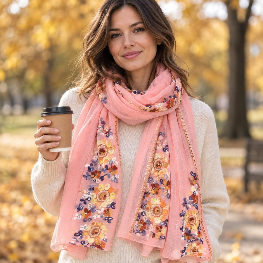 Étole Unie Brodée de Fleurs – Rose
