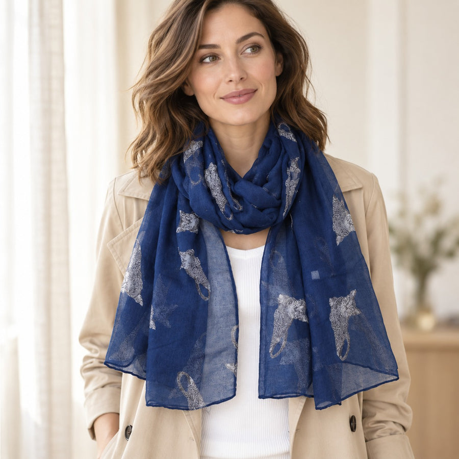 Étole Chats Persans – Bleu marine