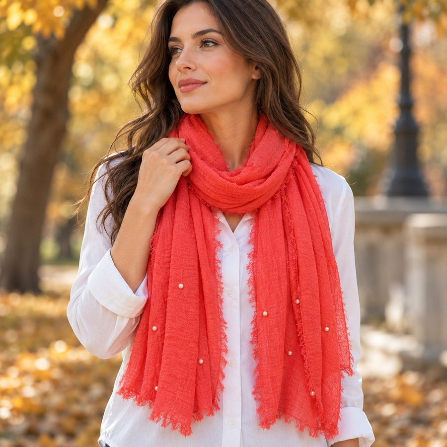 Étole Froissée à Perles – Corail