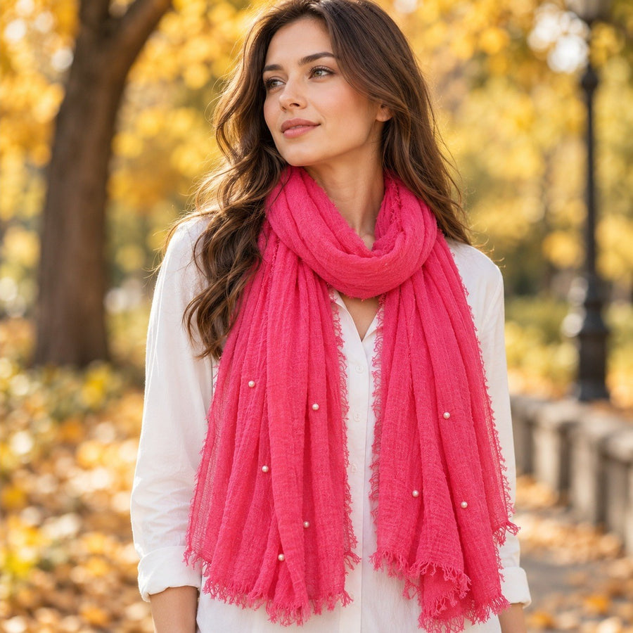Étole Froissée à Perles – Fuchsia