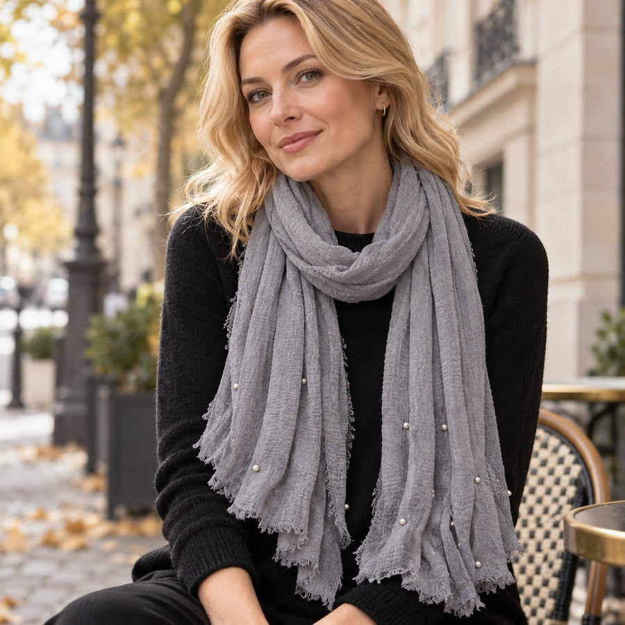 Étole Froissée à Perles – Gris