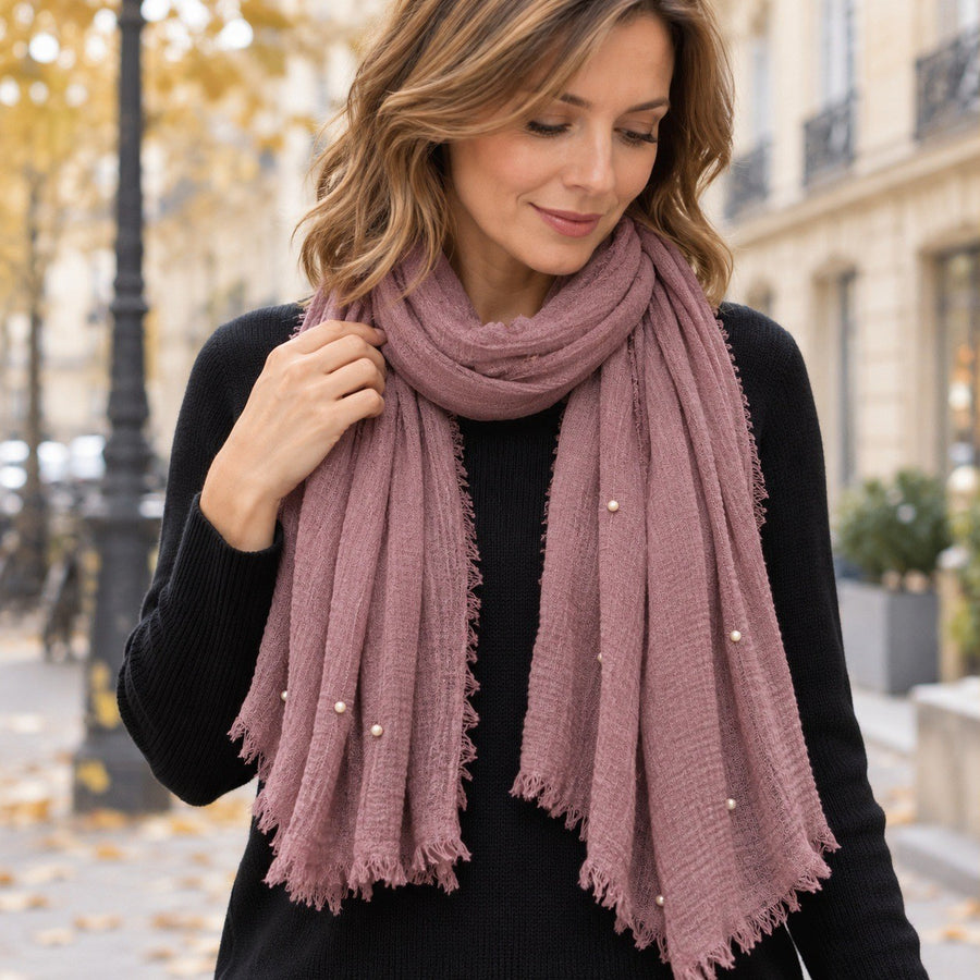 Étole Froissée à Perles – Mauve