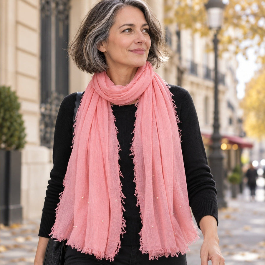 Étole Froissée à Perles – Rose