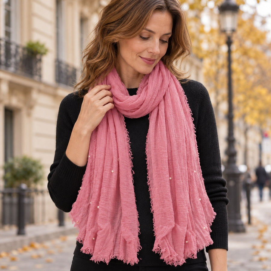 Étole Froissée à Perles – Vieux rose