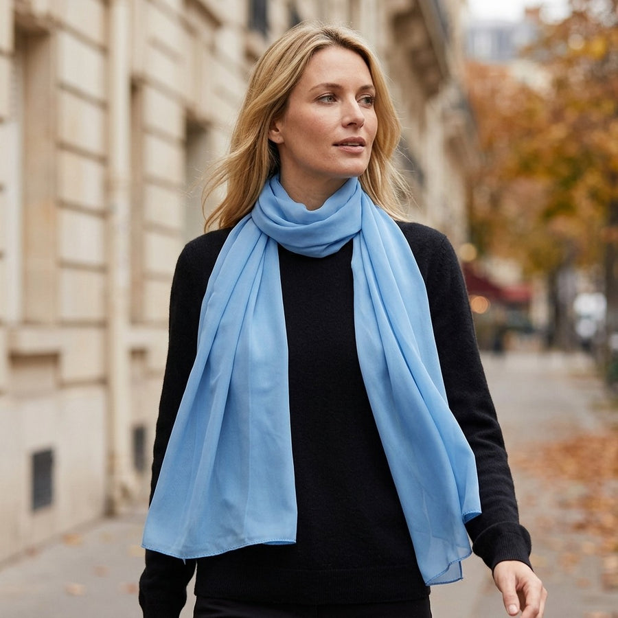Étole Mousseline Unie – Bleu azur