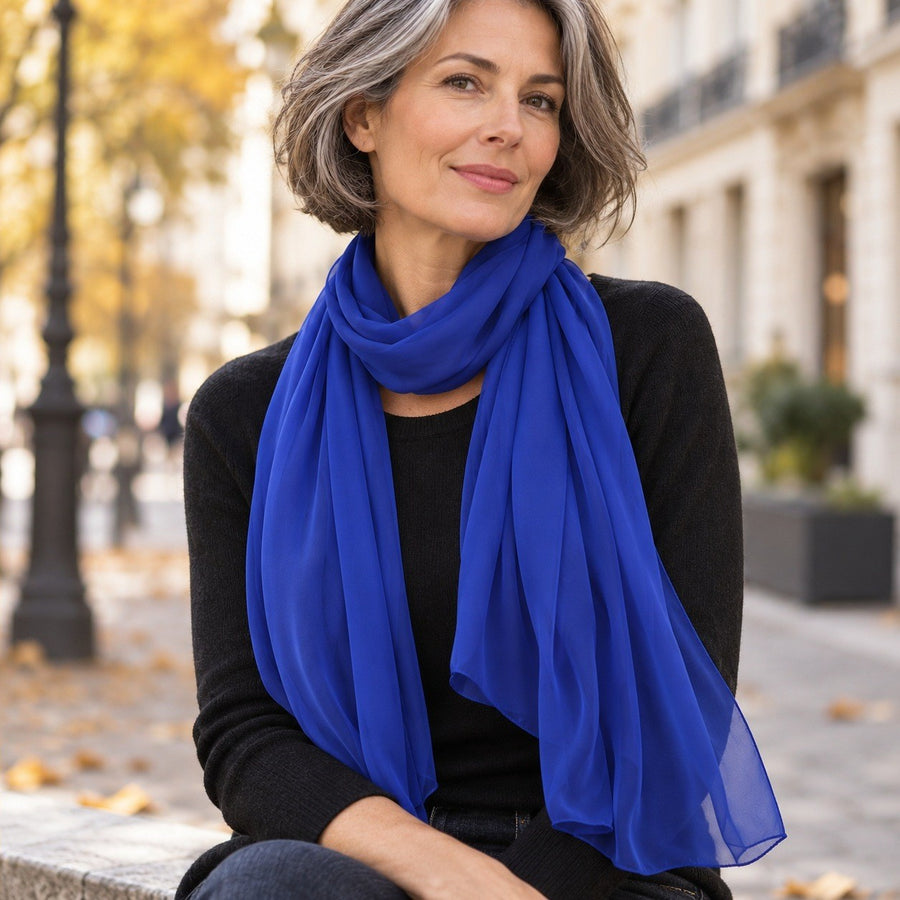 Étole Mousseline Unie – Bleu roi