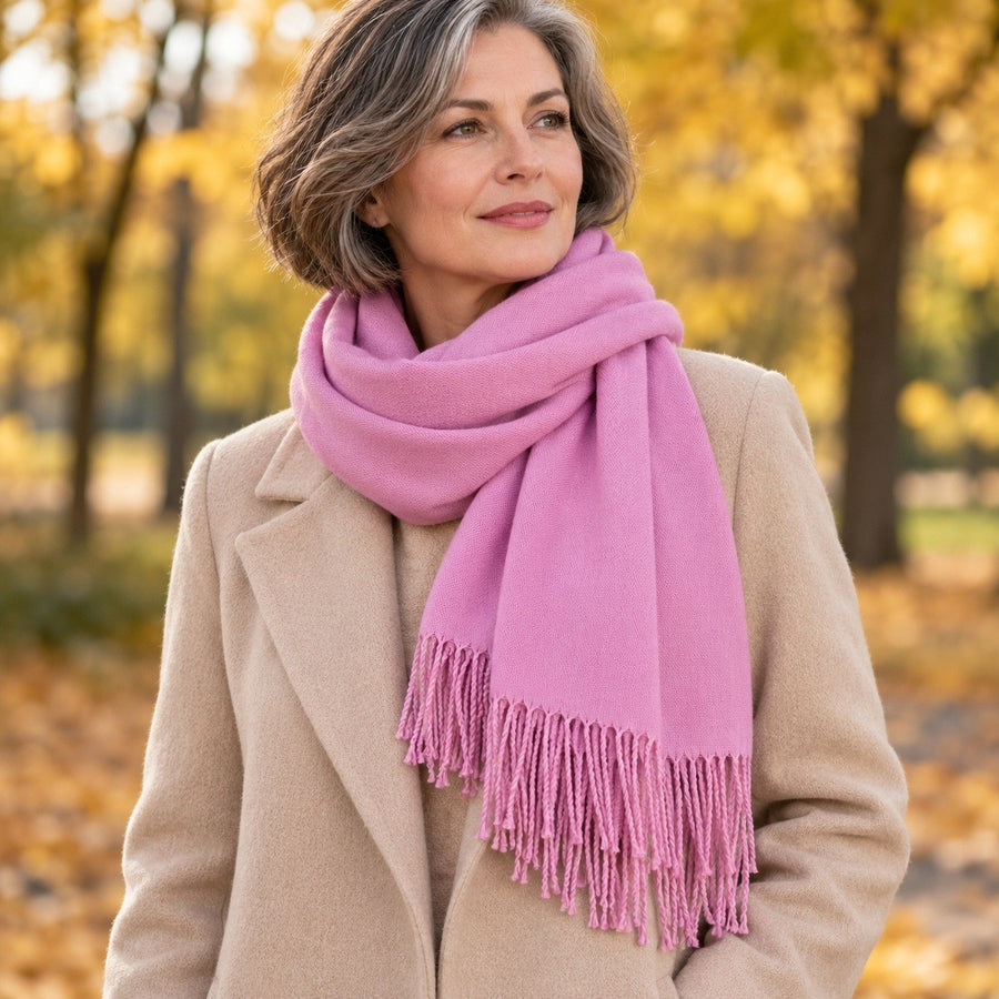 Grande Étole Douce à Franges – Rose lilas