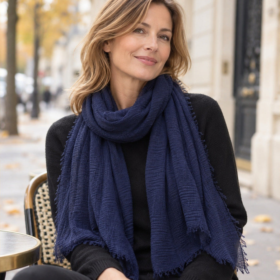 Étole Voile Plissé – Bleu marine