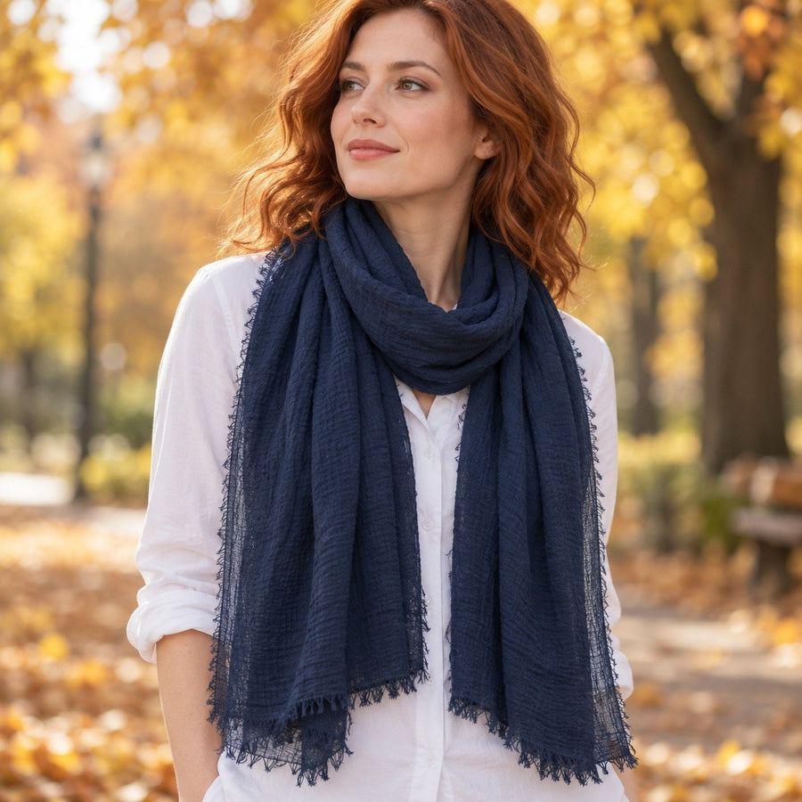 Étole Voile Plissé – Bleu nuit