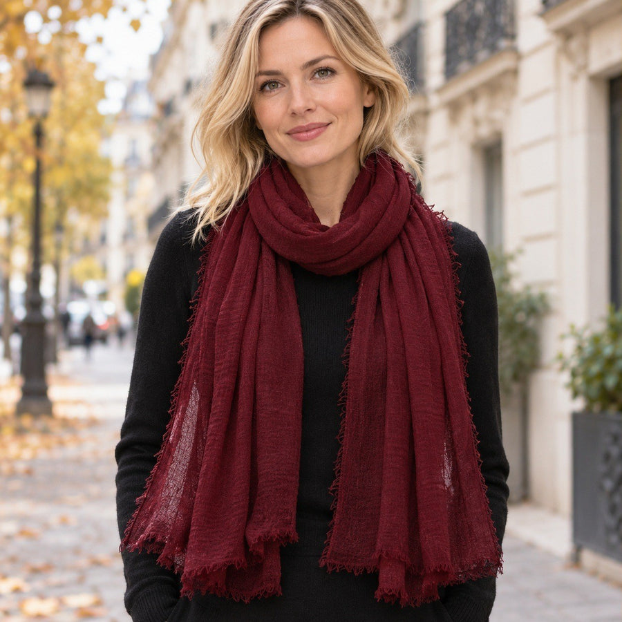 Étole Voile Plissé – Bordeaux