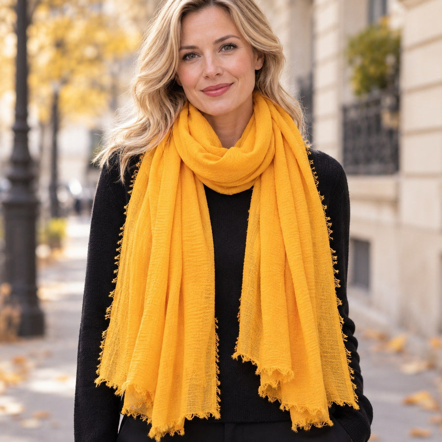 Étole Voile Plissé – Jaune orangé