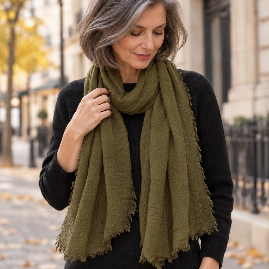 Étole Voile Plissé – Kaki
