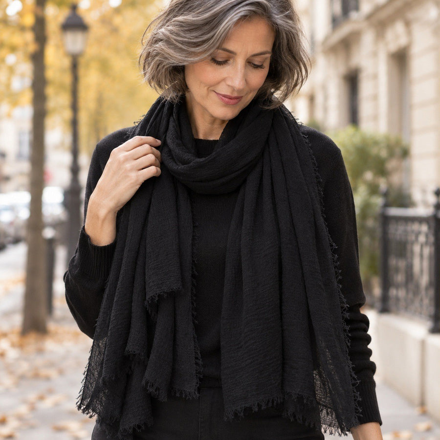 Étole Voile Plissé – Noir