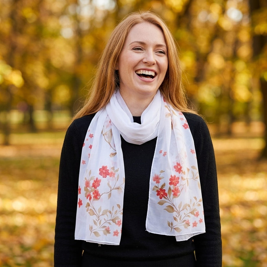Foulard Mousseline Fleurie – Blanc