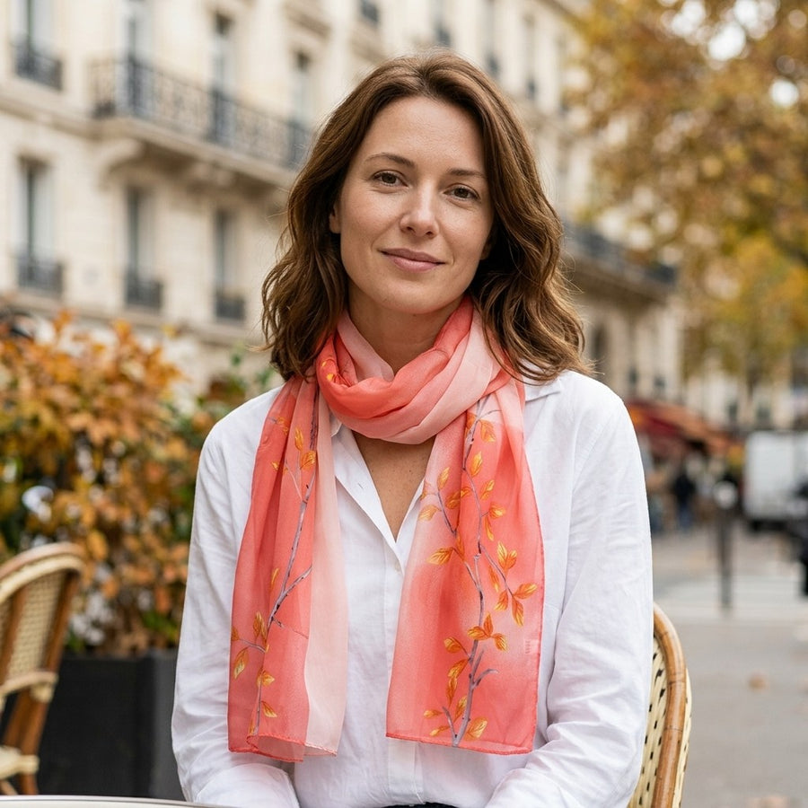 Foulard Mousseline Fleurie – Corail