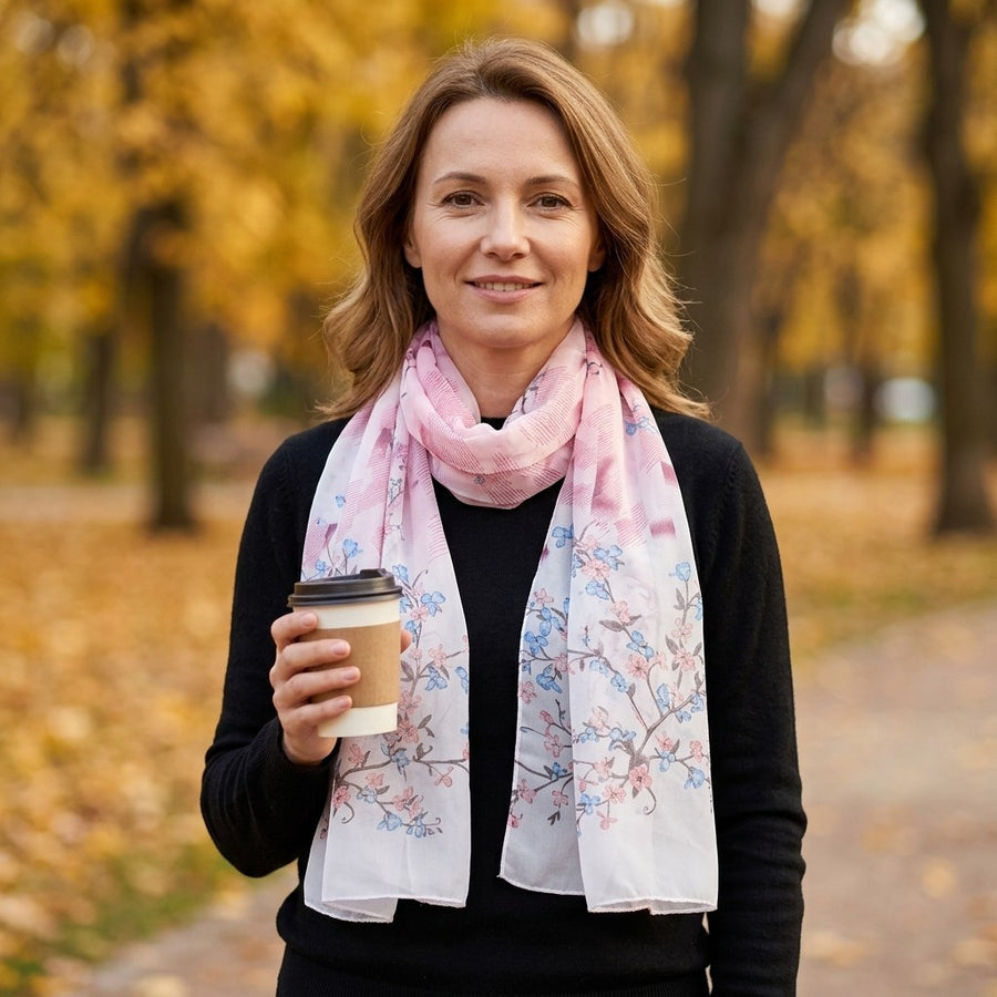 Foulard Mousseline Fleurie – Rose et blanc