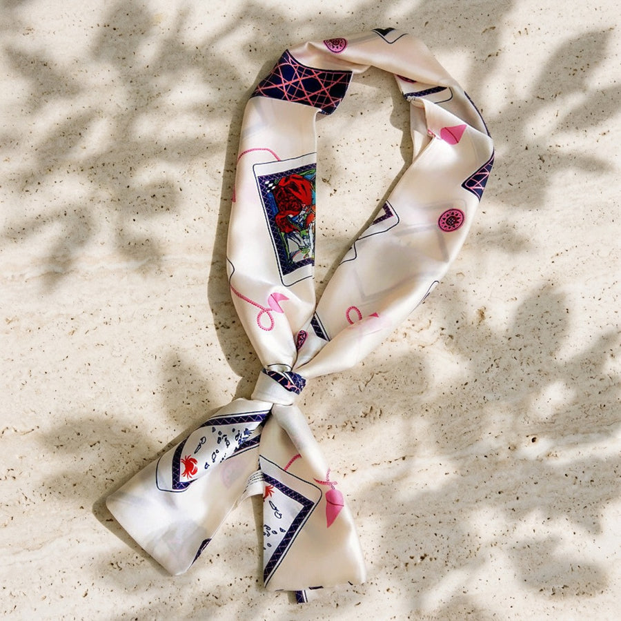 Foulard Ruban Double Face – Crème imprimé