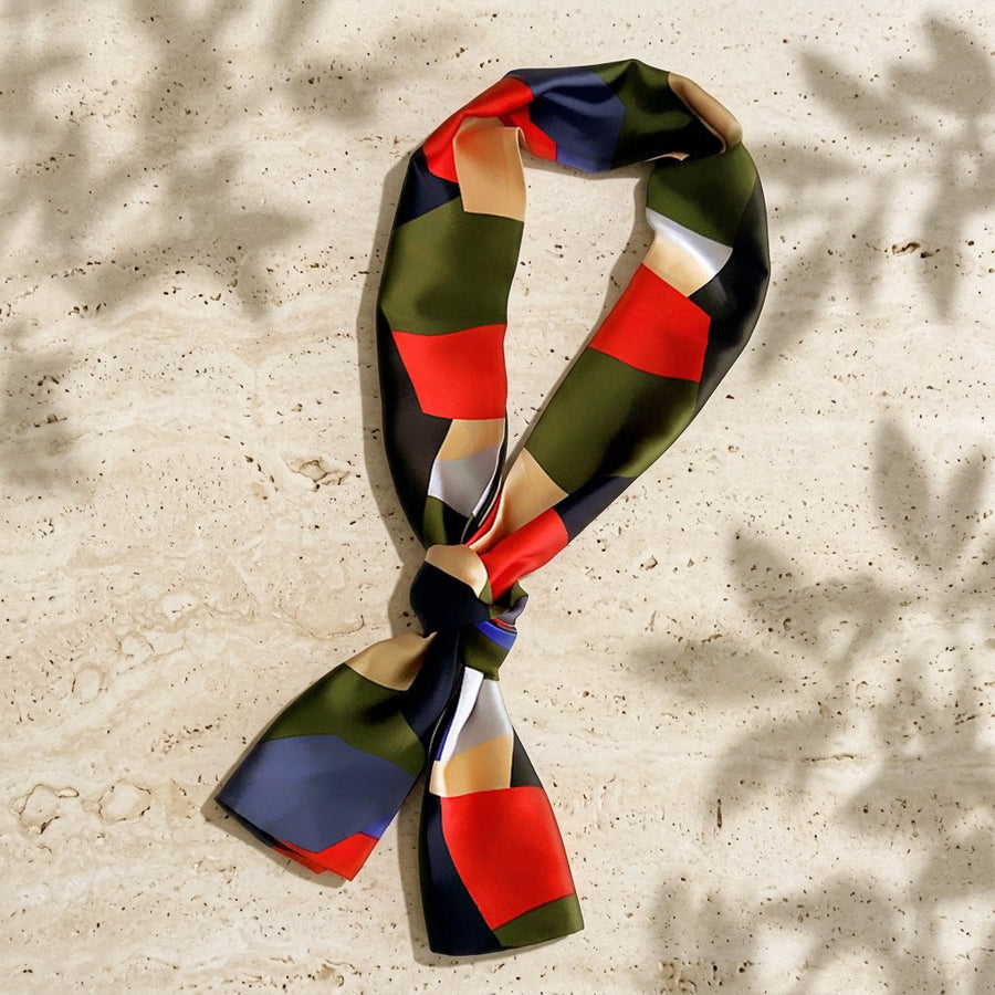 Foulard Ruban Double Face – Damier rouge et vert