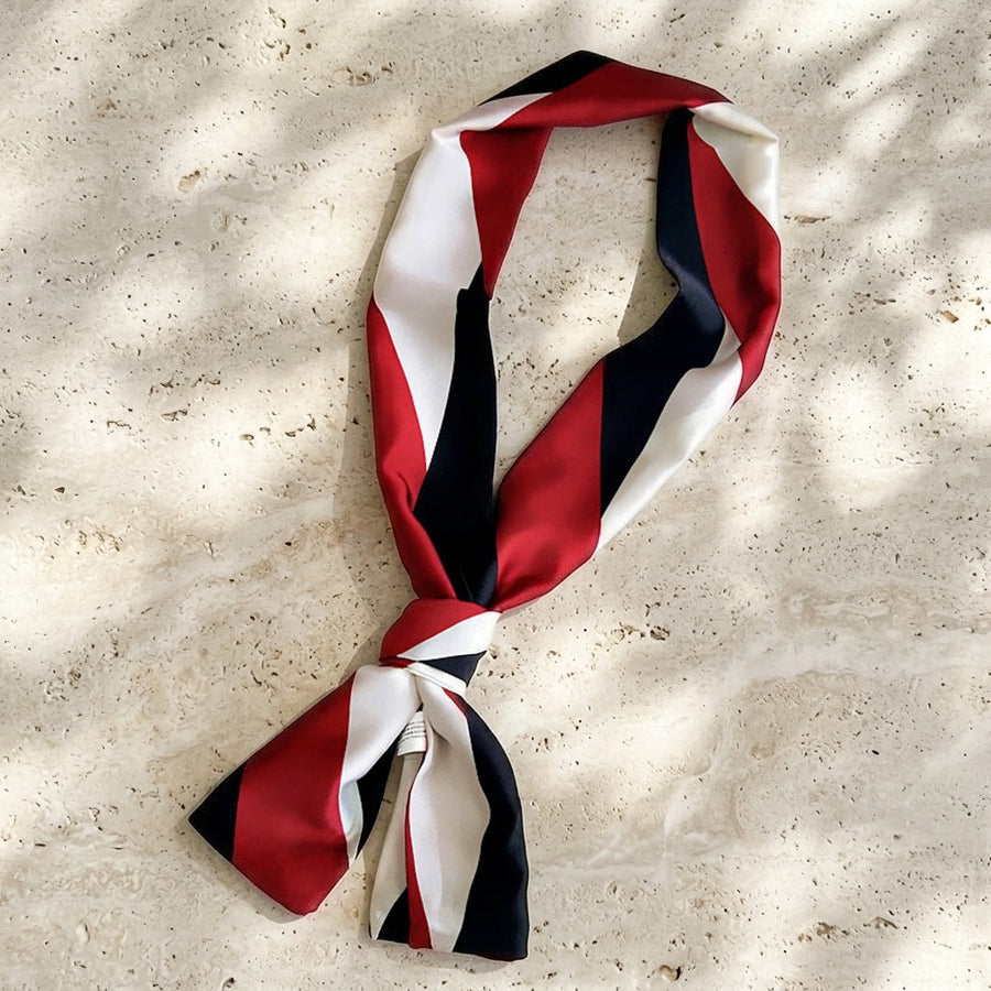 Foulard Ruban Double Face – Rayures rouge et noir