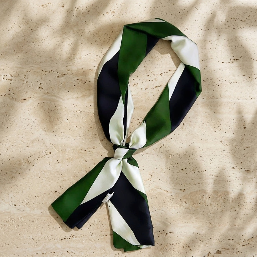 Foulard Ruban Double Face – Rayures vert et noir