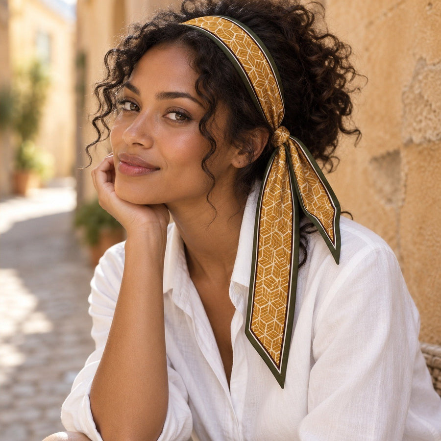 Foulard Ruban Graphique – Moutarde