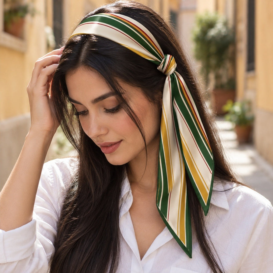 Foulard Ruban Graphique – Rayé jaune et vert