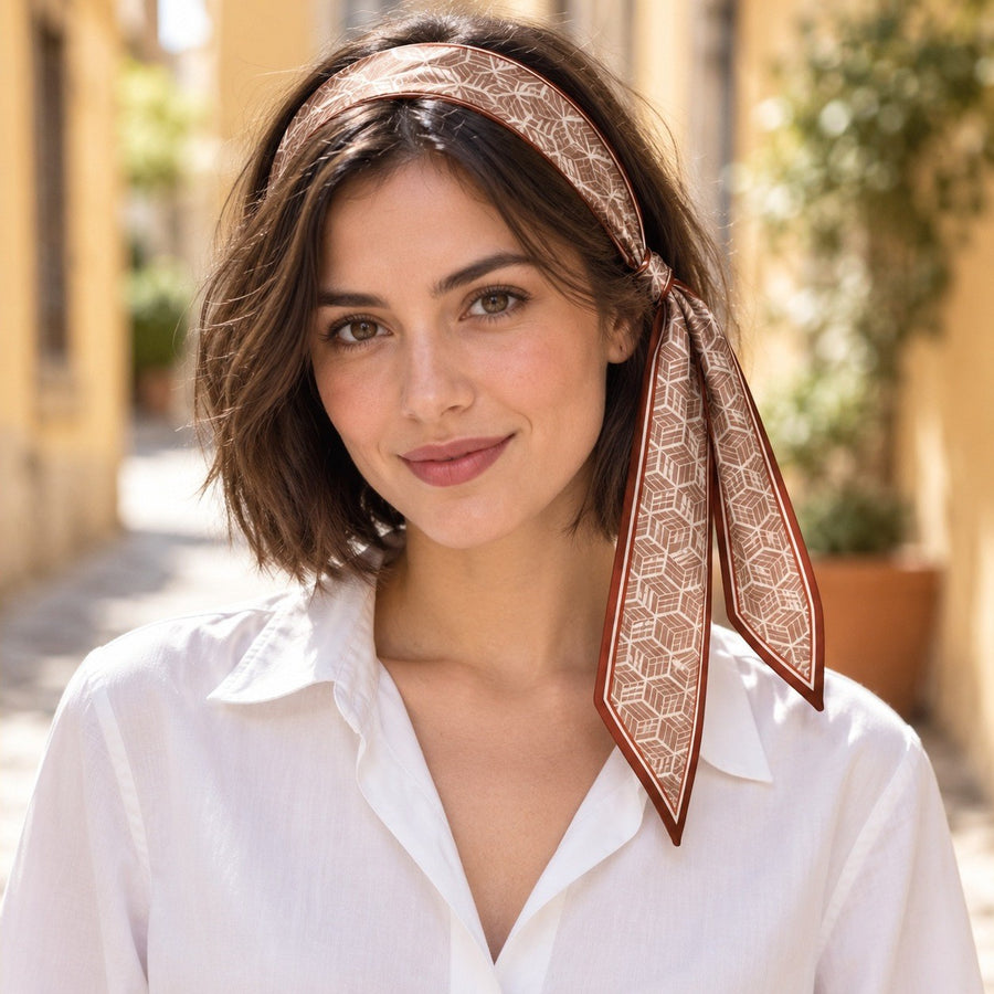 Foulard Ruban Graphique – Rose poudré