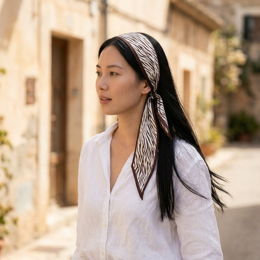 Foulard Ruban Imprimé – Zèbre brun
