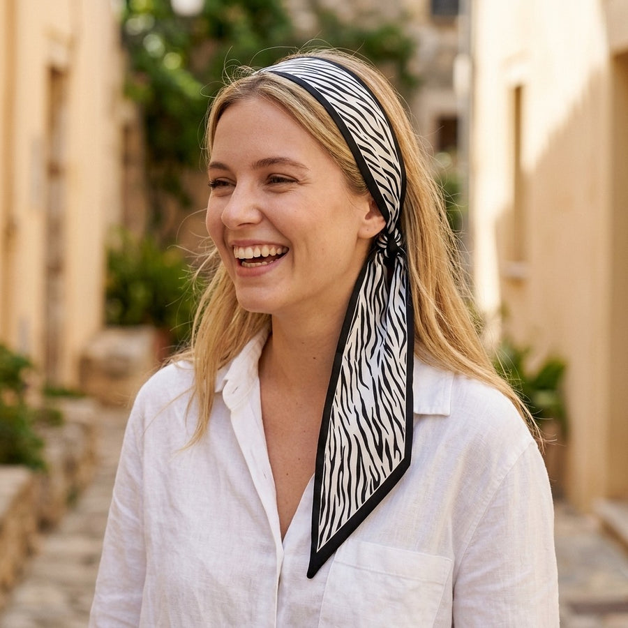 Foulard Ruban Imprimé – Zèbre noir