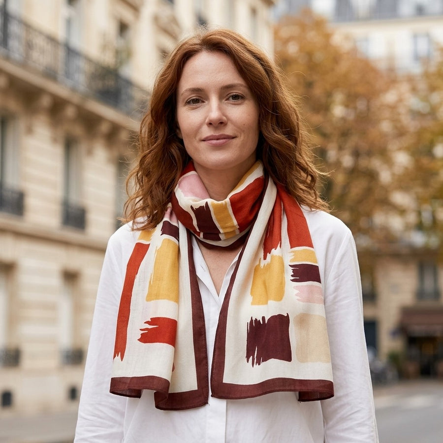 Grande Étole Graphique – Graphique rouge et jaune