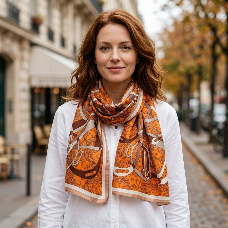 Grande Étole Graphique – Orange imprimé