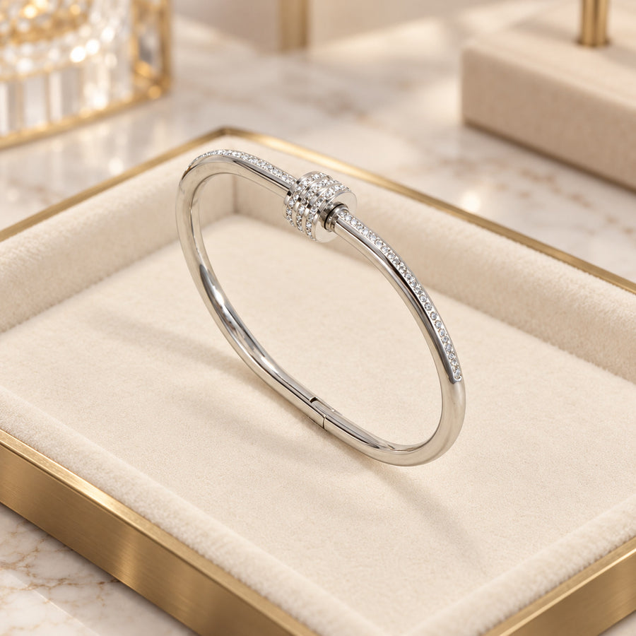 Jonc fin à assortir – Anneau de strass argent