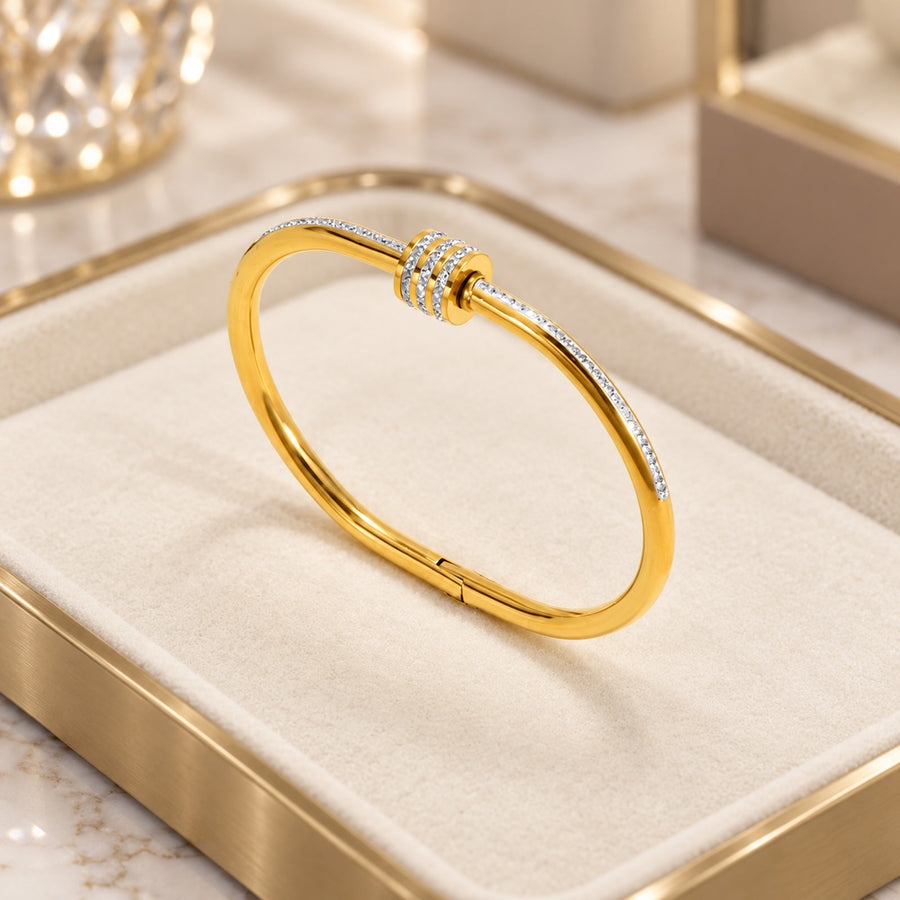 Jonc fin à assortir – Anneau de strass or