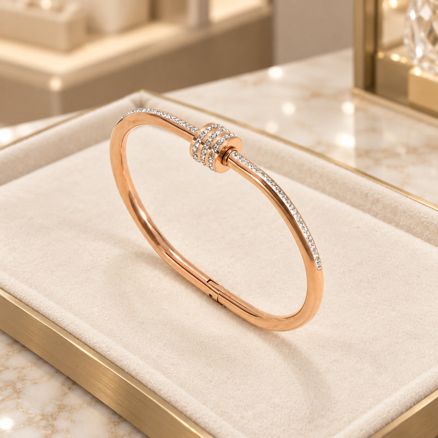 Jonc fin à assortir – Anneau de strass or rose
