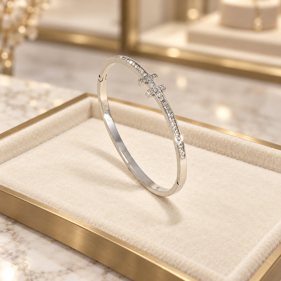 Jonc fin à assortir – Barrette de strass argent