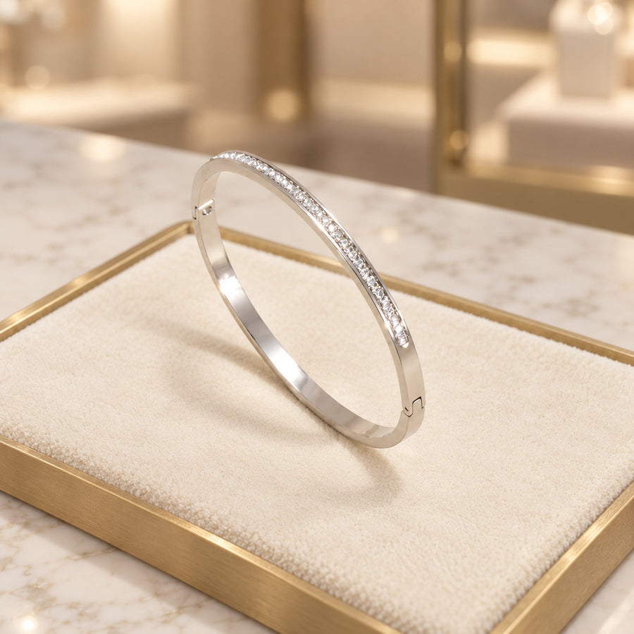 Jonc fin à assortir – Ligne de strass argent